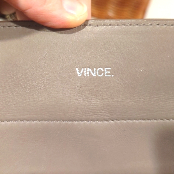 Vince Beige Grey Embossed Leather Crossbody Handbag Purse - Picture 6 of 15